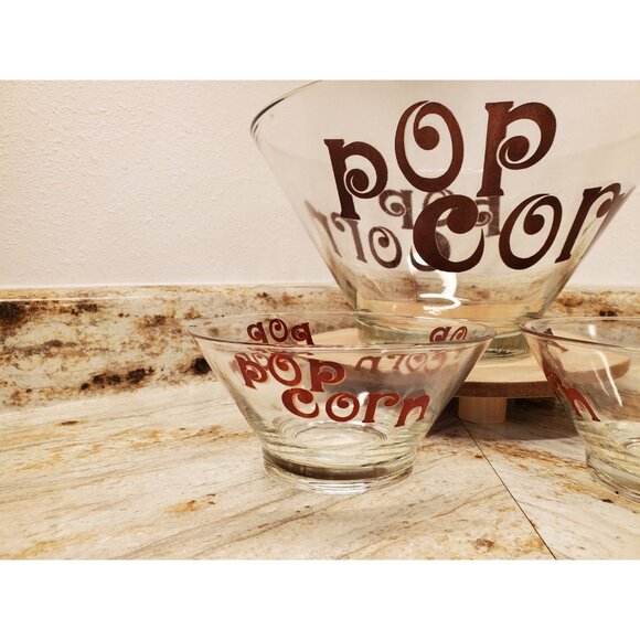 Popcorn Serving Bowls, Wheaton Glass Bowls, 1 Serving Bowl & 2 Individual Bowls - Picture 2 of 8